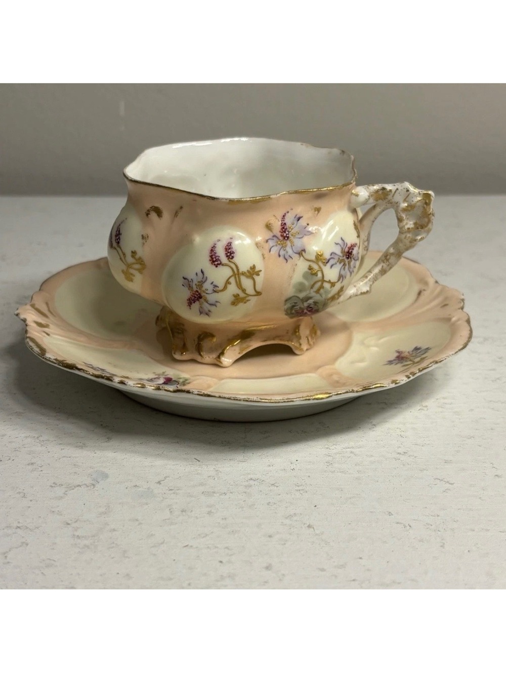 Antique Barny & Rigonil Limoges Demitasse Floral Gold Trim Cup & Saucer